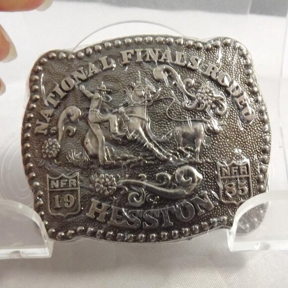 NOS 1985 Hesston National Finals Rodeo Miniature Cowboy Belt Buckle - Picture 8 of 10